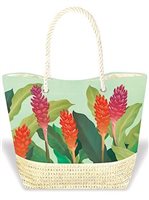 Island Heritage Ginger Paradise Tropical Straw Tote Bag