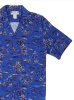 Two Palms Golden Vintage Blue Rayon Men's Hawaiian Shirt