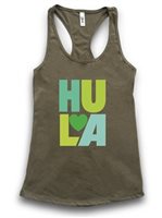 [Hula Collection] Honi Pua  HULA Heart Greens  Ladies Hawaiian Racerback Tank Top