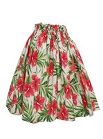 Anuenue (Pau) Hibiscus & Palm leaves Natural Poly Cotton Single Pau Skirt / 3 Bands