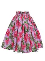 Anuenue (Pau) Hibiscus & Palm leaves Pink Poly Cotton Single Pau Skirt / 3 Bands