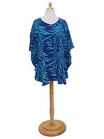 Napua Collection Honolulu Orchid Leaves Blue Rayon Cover Up Dress