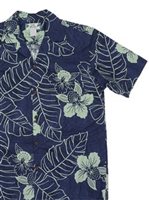 Two Palms Orchid tropical leaves Navy Cotton Men's Hawaiian Shirt