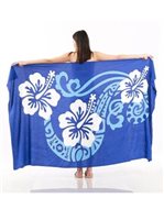 BLUE WHITE FLOWER Blue Plus size Hand Printed Pareo Sarong