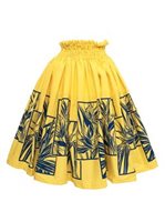 Anuenue (Pau) Tropical Plants Border Yellow & Navy Poly Cotton Single Pau Skirt / 3 Bands