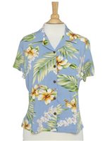 Two Palms Tuberose Blue Rayon Women's Hawaiian Shirt
