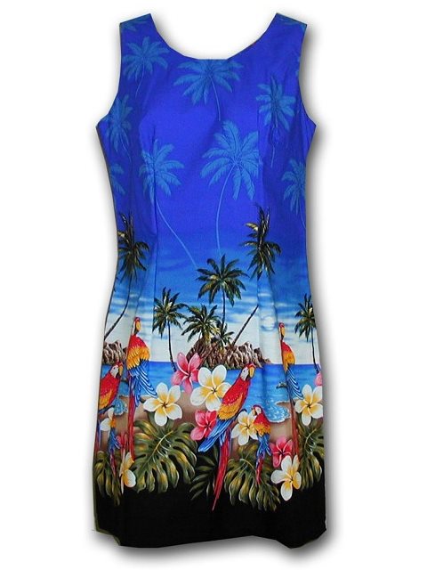 [Plus Size] Pacific Legend Parrot Blue Cotton Hawaiian Tank Short Dress ...