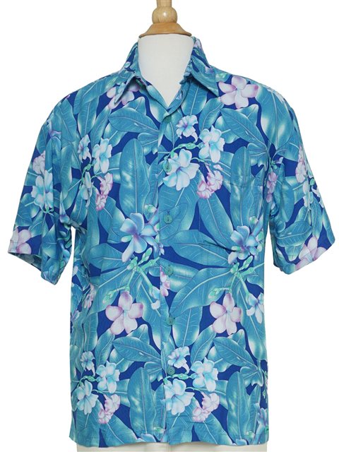 Rainbow Jo Plumeria Blue Rayon Men's Hawaiian Shirt | AlohaOutlet