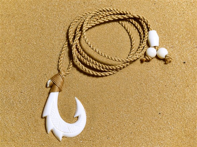 Hawaiian Maori Bone Dragon Fish Hook Necklace