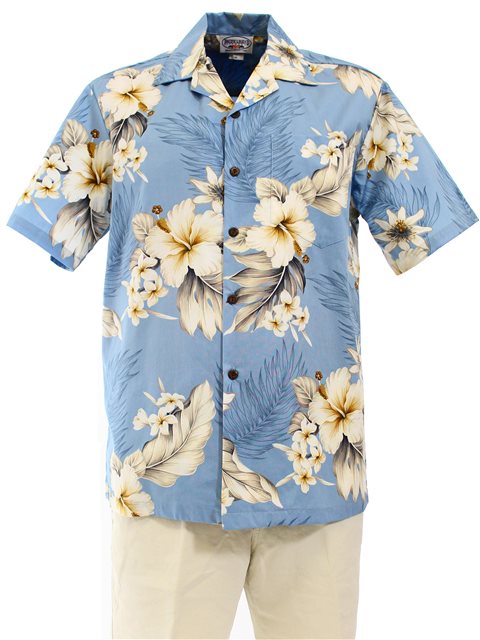 Classic Hibiscus Hawaiian Shirt Made in USA - Blue