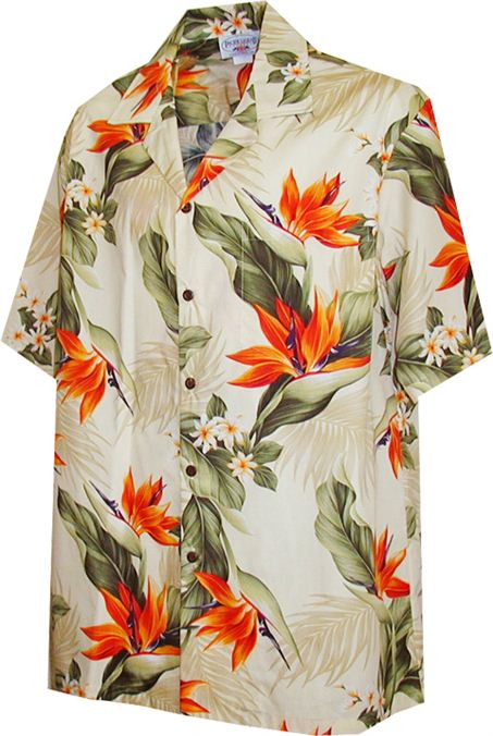 Pacific Legend Bird of Paradise Cream Cotton Men's Hawaiian Shirt ...