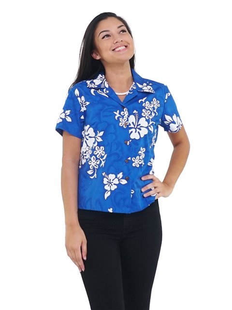 348-3104 Blue Pacific Legend Ladies Fitted Hawaiian Shirt