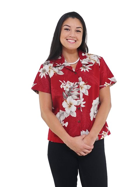348-3162 Red Pacific Legend Ladies Fitted Hawaiian Shirt