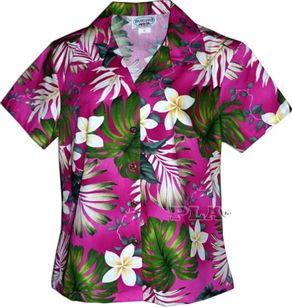 Pacific Legend Tropic Fever Purple Fitted Women's Hawaiian Shirt X-Small