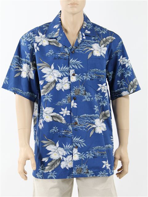 Winnie Fashion Orchid Blue Cotton Men's Hawaiian Shirt | AlohaOutlet