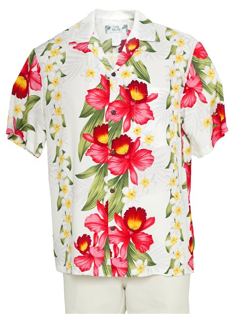 Two Palms Hawaiian Orchid Red Rayon Men's Hawaiian Shirt