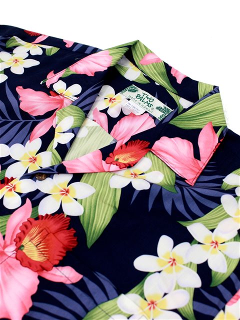 Two Palms Orchid & Plumeria Navy Rayon Men's Hawaiian Shirt | AlohaOutlet