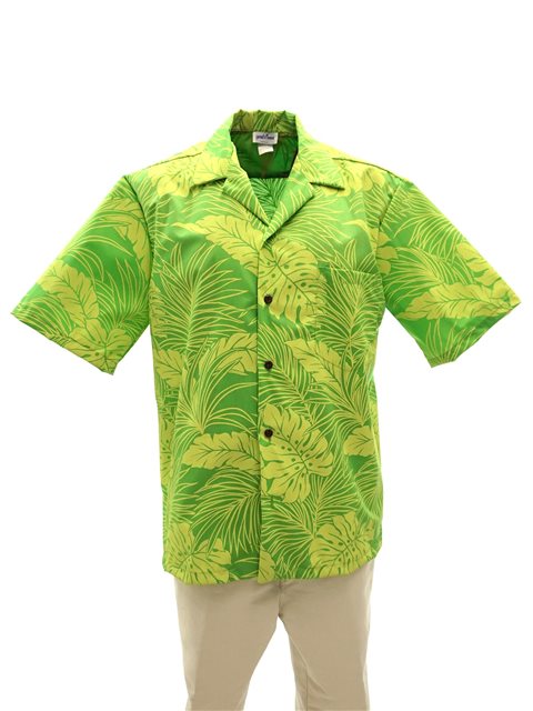 Monstera Kiwi Poly Cotton Men's Open Collar Hawaiian Shirt , XS