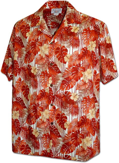 Pacific Legend Hibiscus Red Cotton Men's Hawaiian Shirt , M