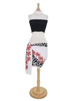 LAUHALA TRADING Tattoo Tiare White, Black & Red Half Size Hand Printed Pareo Sarong