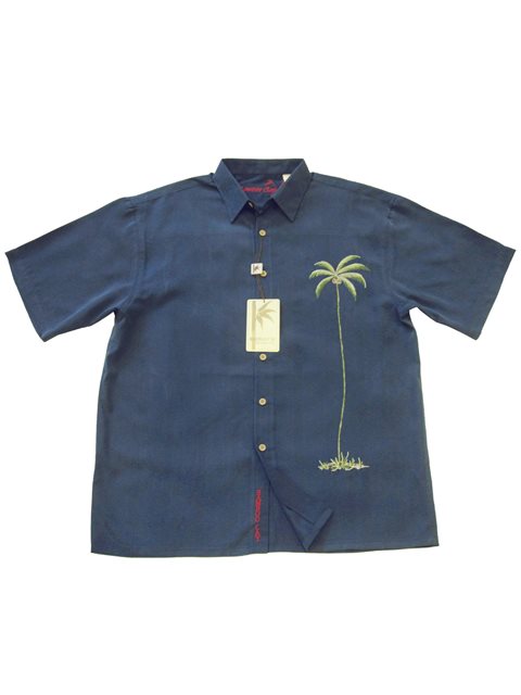 Bamboo Cay Single Palm Navy Modal/Polyester Men's Hawaiian Shirt