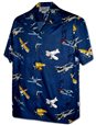 Pacific Legend Airplanes Navy Cotton Men&#39;s Hawaiian Shirt