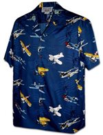 Pacific Legend Airplanes Navy Cotton Men's Hawaiian Shirt