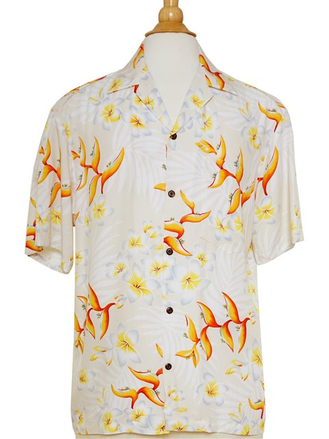 Two Palms Bird of Plumeria Cream Rayon Men's Hawaiian Shirt | AlohaOutlet