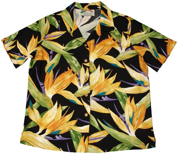 Paradise Found Star Orchid Black Rayon Women's Hawaiian Shirt