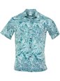 Plumeria Teal Poly Cotton Men&#39;s Hawaiian Shirt Standard Collar