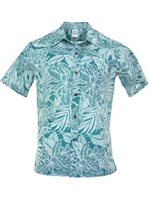 Plumeria Teal Poly Cotton Men's Hawaiian Shirt Standard Collar