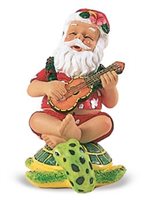 Island Heritage Strumming Santa On Honu Hand Painted Ornament