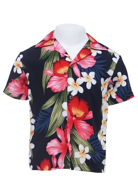 Two Palms Hawaiian Orchid Red Rayon Women's Hawaiian Shirt , S