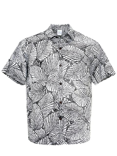 Black Exclusive Leaf Pattern Short Sleeve Button Up Hawaiian Shirt