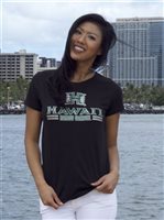 UH Hawaii Rainbow Warriors Black Cotton Ladies Hawaiian T-Shirt