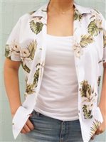 Ky's Classic Orchid White Cotton Women's Hawaiian Shirt