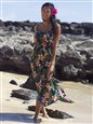 Coral of the Sea Plumeria Leaf Black Polyester Pali Maxi Dress [40% OFF]