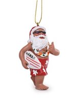 Santa Holding Surfboard  Hawaiian  Ornament