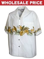 [Wholesale] Pacific Legend Anthurium White Cotton Men's Hawaiian Shirt