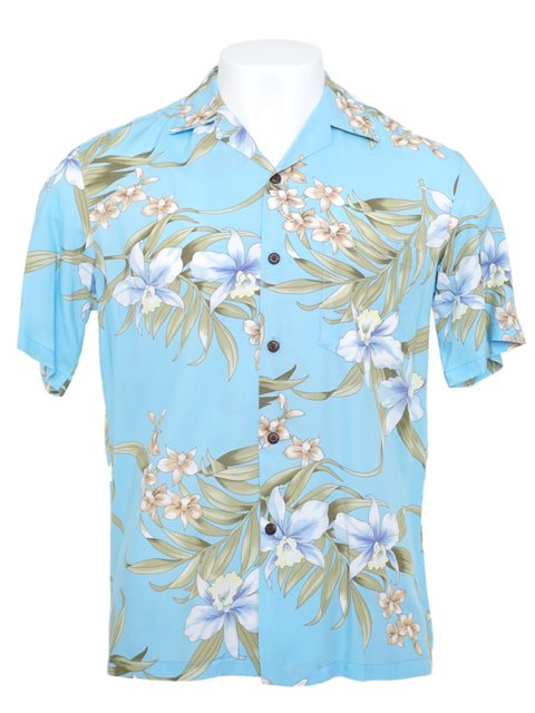 Two Palms Monstera Light Blue Rayon Men's Hawaiian Shirt , 3XL[Custom-Made]