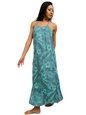 Napua Collection Honolulu Hibiscus Farn Mint&amp;Grey Rayon Racer Back O ring Maxi Dress