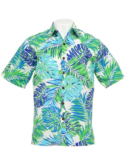 Monstera Kiwi Poly Cotton Men's Open Collar Hawaiian Shirt , XS