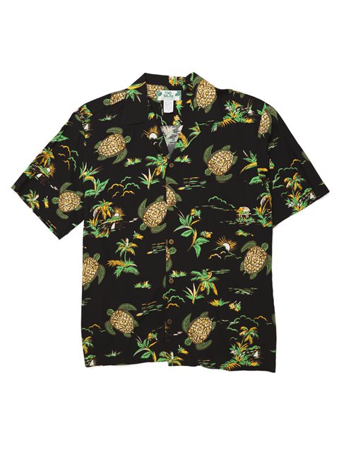 Two Palms Turtle Black Rayon Men's Hawaiian Shirt | AlohaOutlet