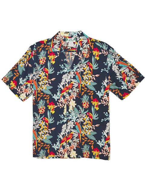 Two Palms Parrots Navy Rayon Men's Hawaiian Shirt