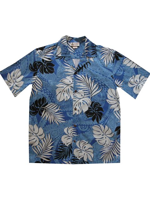 Men's Blue Hawaiian Shirt 100% Cotton | Tapa Glyphs Blue