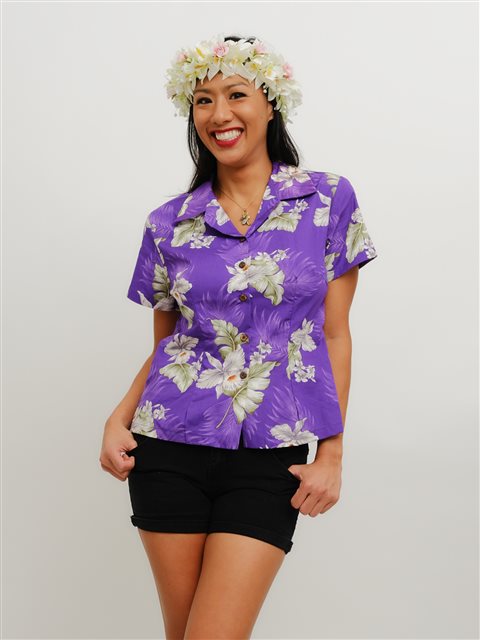 Lavahut - Passion Purple Lady’s Hawaiian Rayon Blouse L / Purple