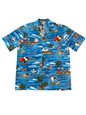 Aloha Republic Snowman Alohaland Blue Cotton Men&#39;s Hawaiian Christmas Shirt