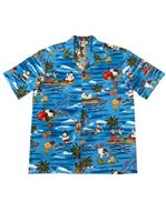 Aloha Republic Snowman Alohaland Blue Cotton Men's Hawaiian Christmas Shirt