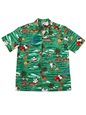 Aloha Republic Snowman Alohaland Green Cotton Men&#39;s Hawaiian Christmas Shirt