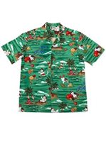 Aloha Republic Snowman Alohaland Green Cotton Men's Hawaiian Christmas Shirt